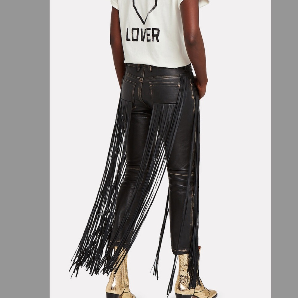 GOLDEN GOOSE Jolly Fringe Leather Trousers Black RARE size Medium